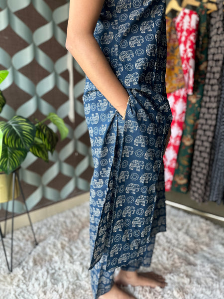 Navy Blue Elephant Cotton Set