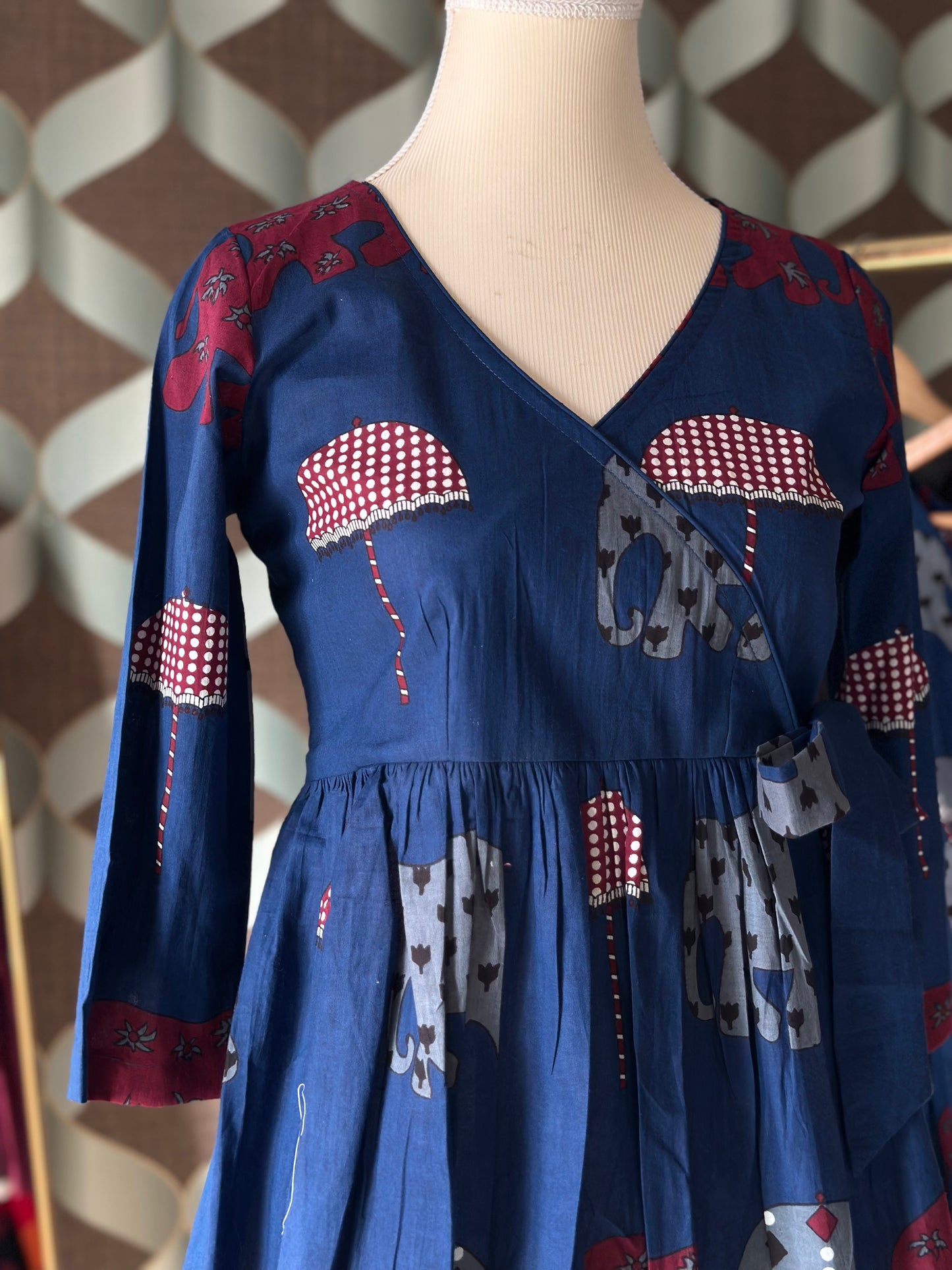 Royal Blue Elephant Print Cotton Short Top
