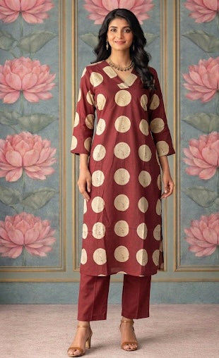 Maroon & Beige Polka Viva Set