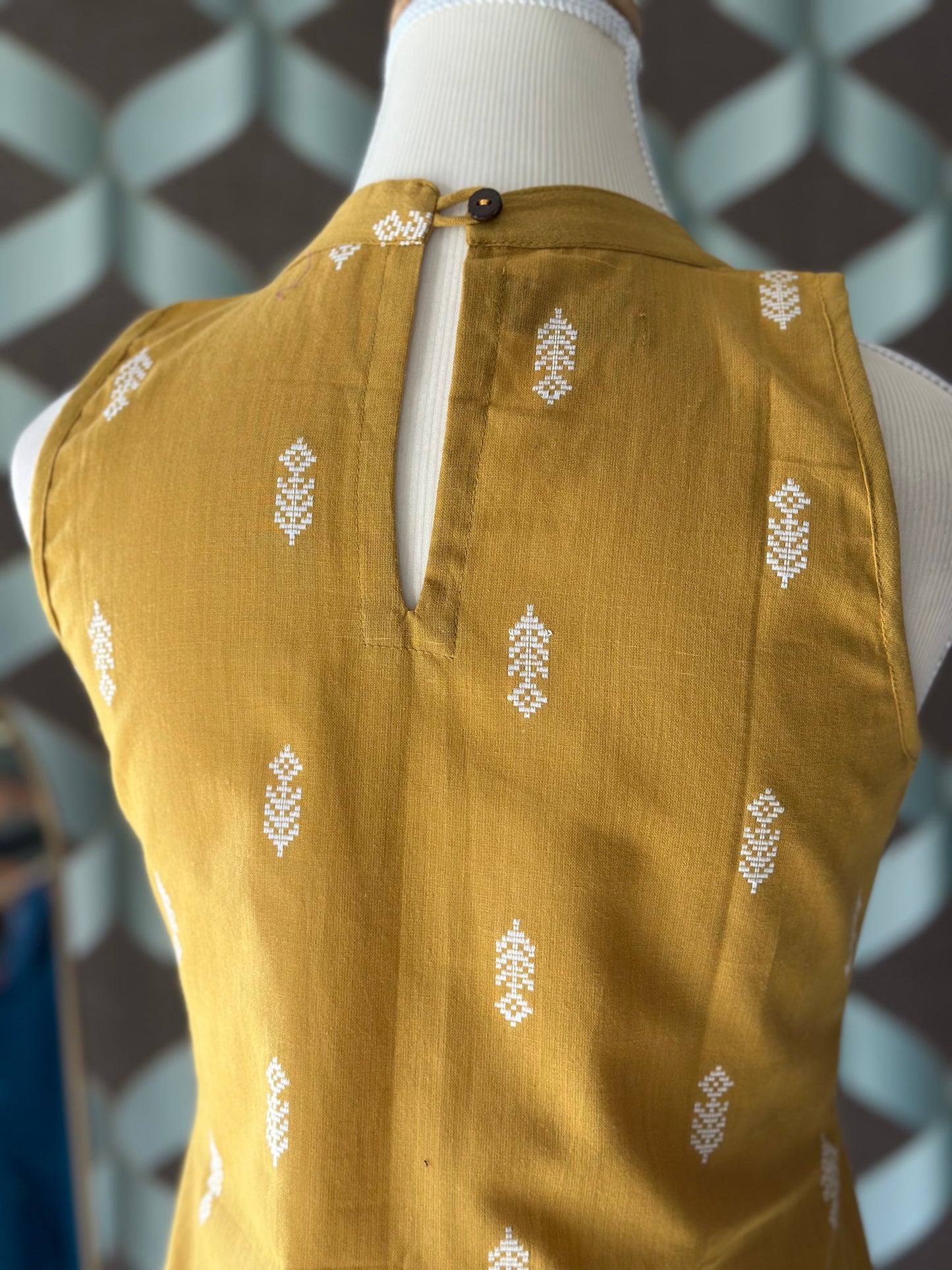 Mustard Yellow Halter Handloom Cotton Top