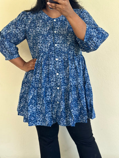 Indigo A-Line Tier Cotton Top