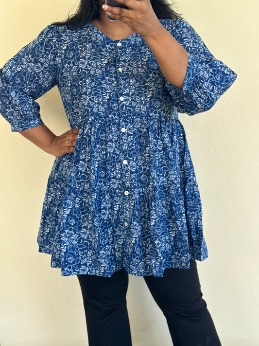 Indigo A-Line Tier Cotton Top