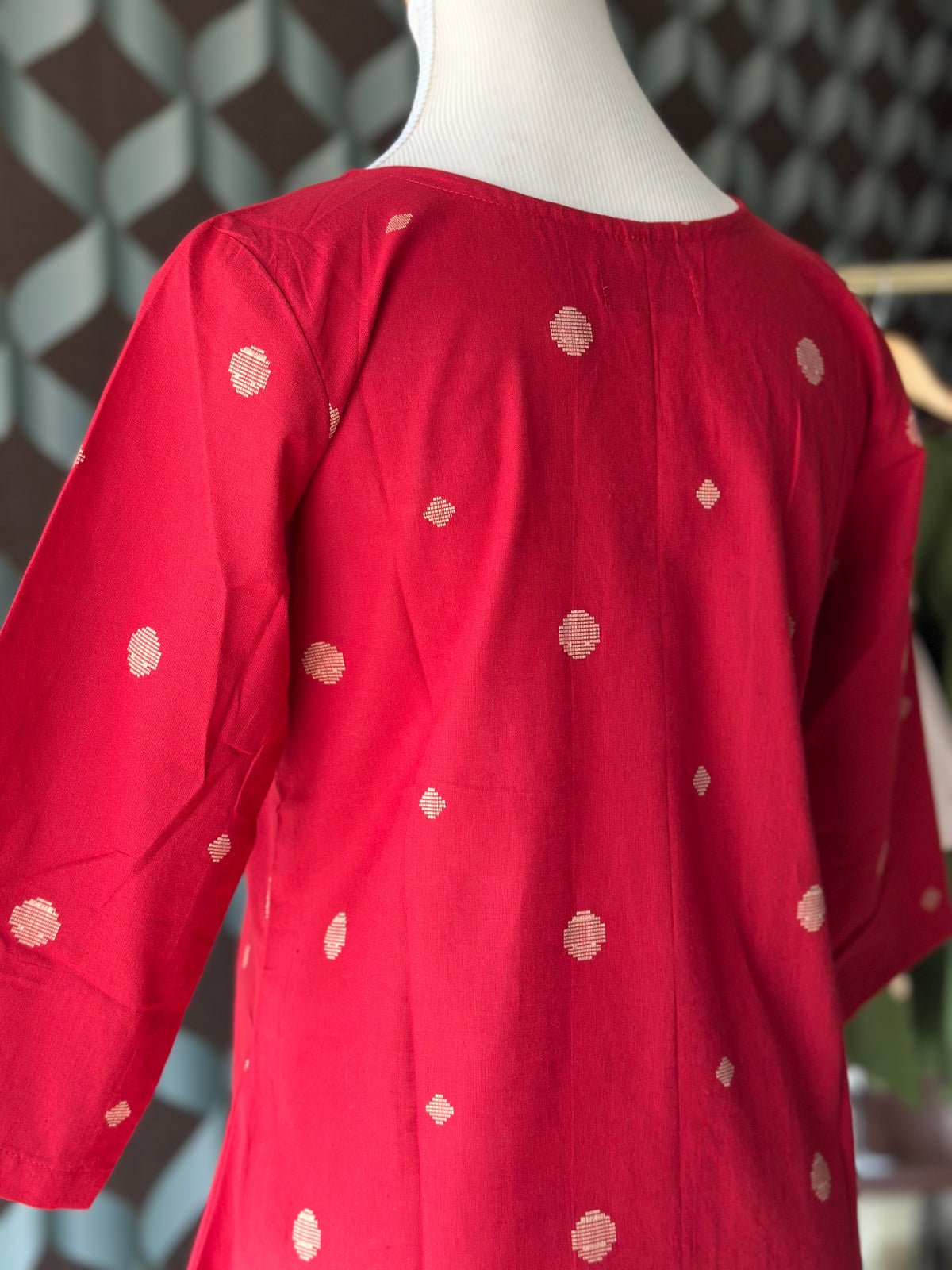 Ruby Red Handloom Cotton V-Neck Top
