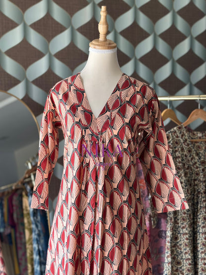 Red Cotton A-line Kurta Top