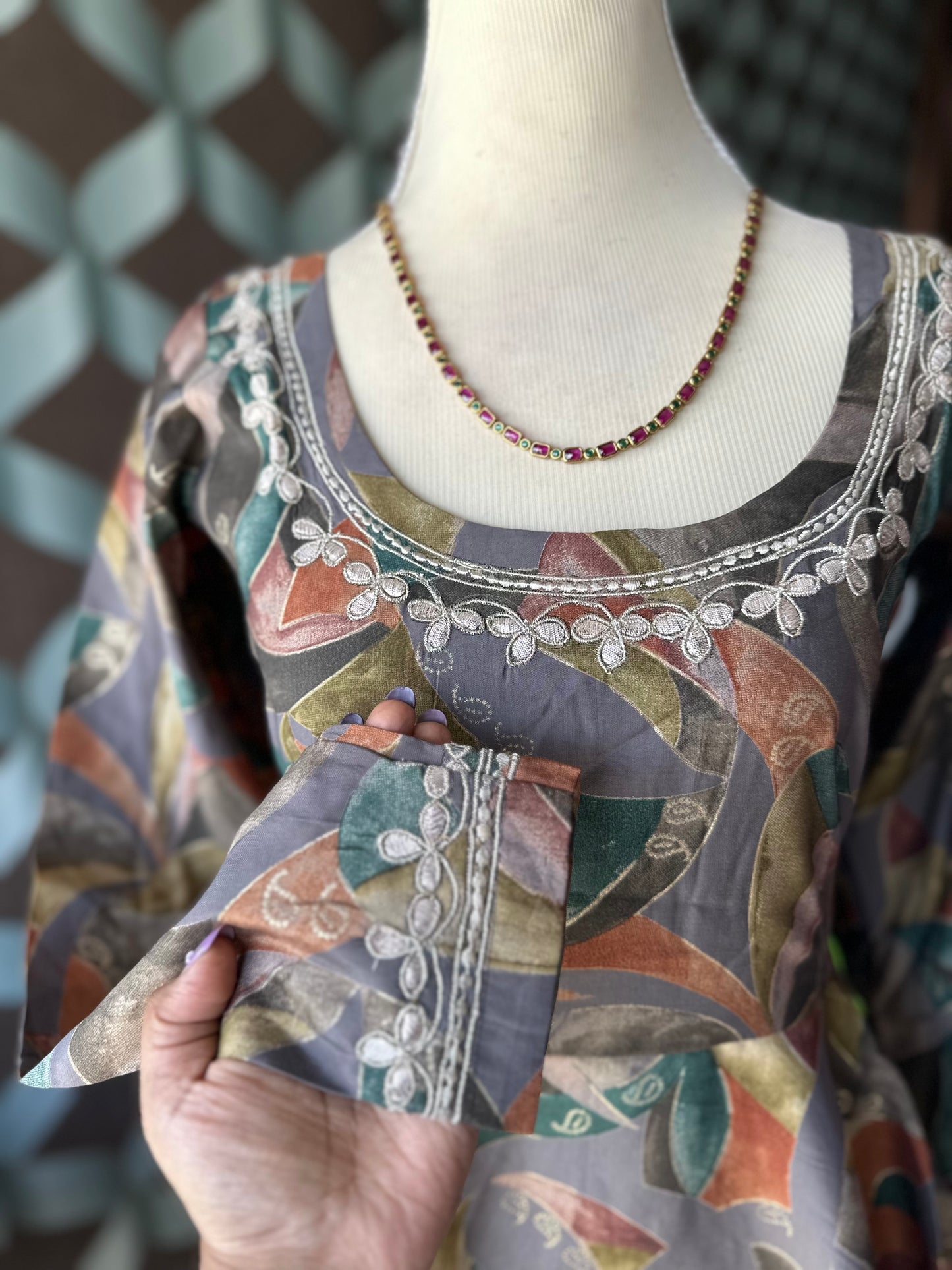 Grey Multicolor Anarkali