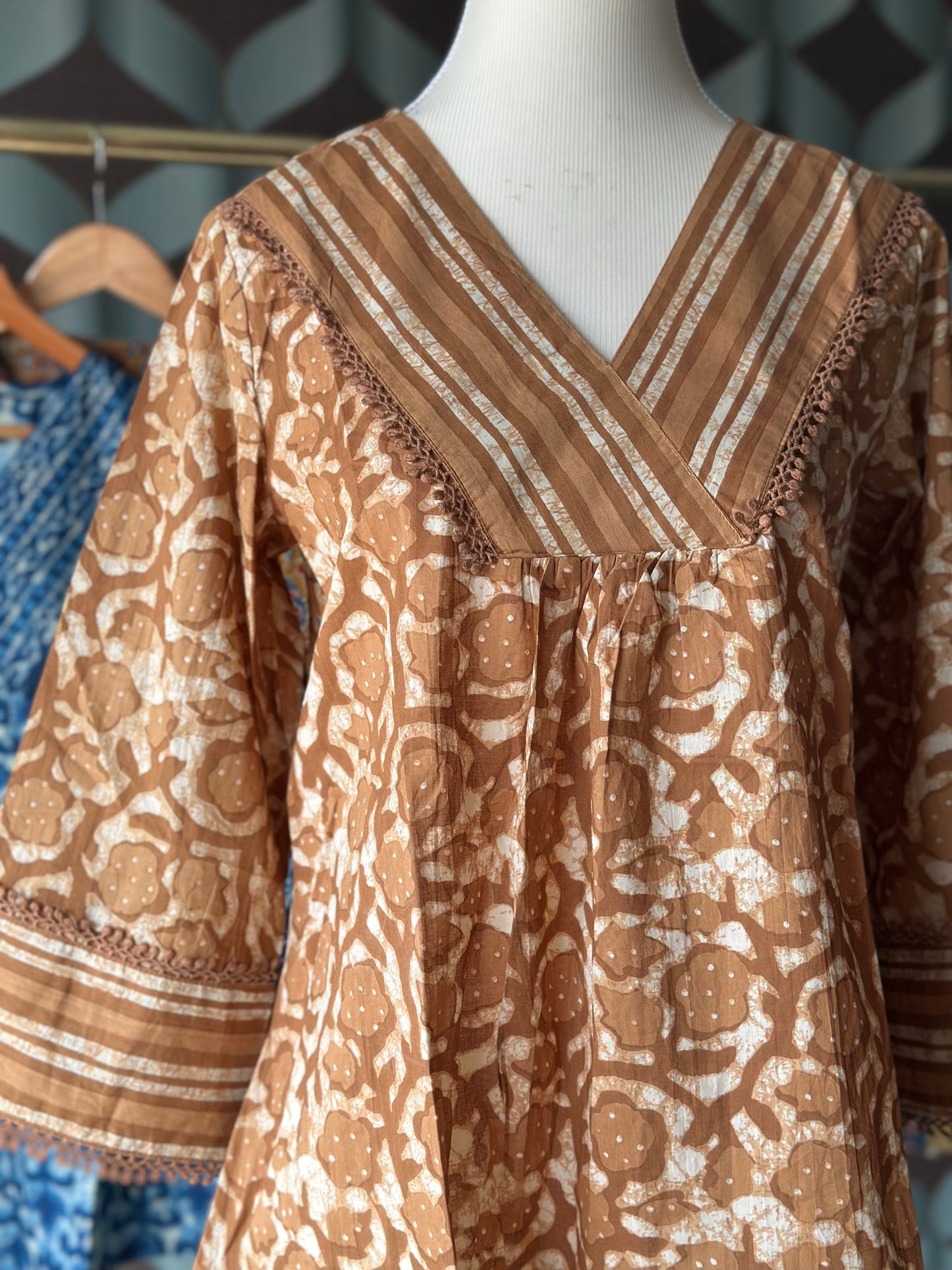 Caramel Floral Cotton Short Top