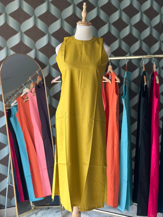 Mustard Yellow Halter Cotton Kurta