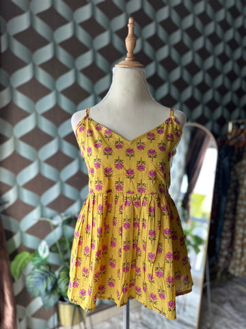 Pink& Yellow Floral Strap Top