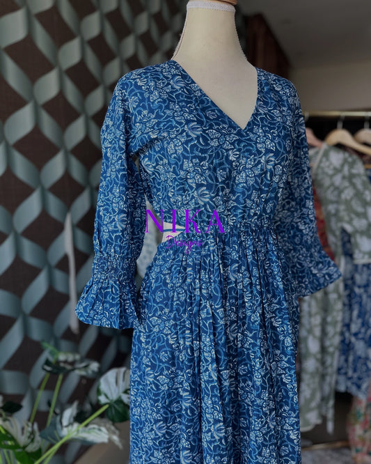 Cotton Indigo Blue cut-out waist dress