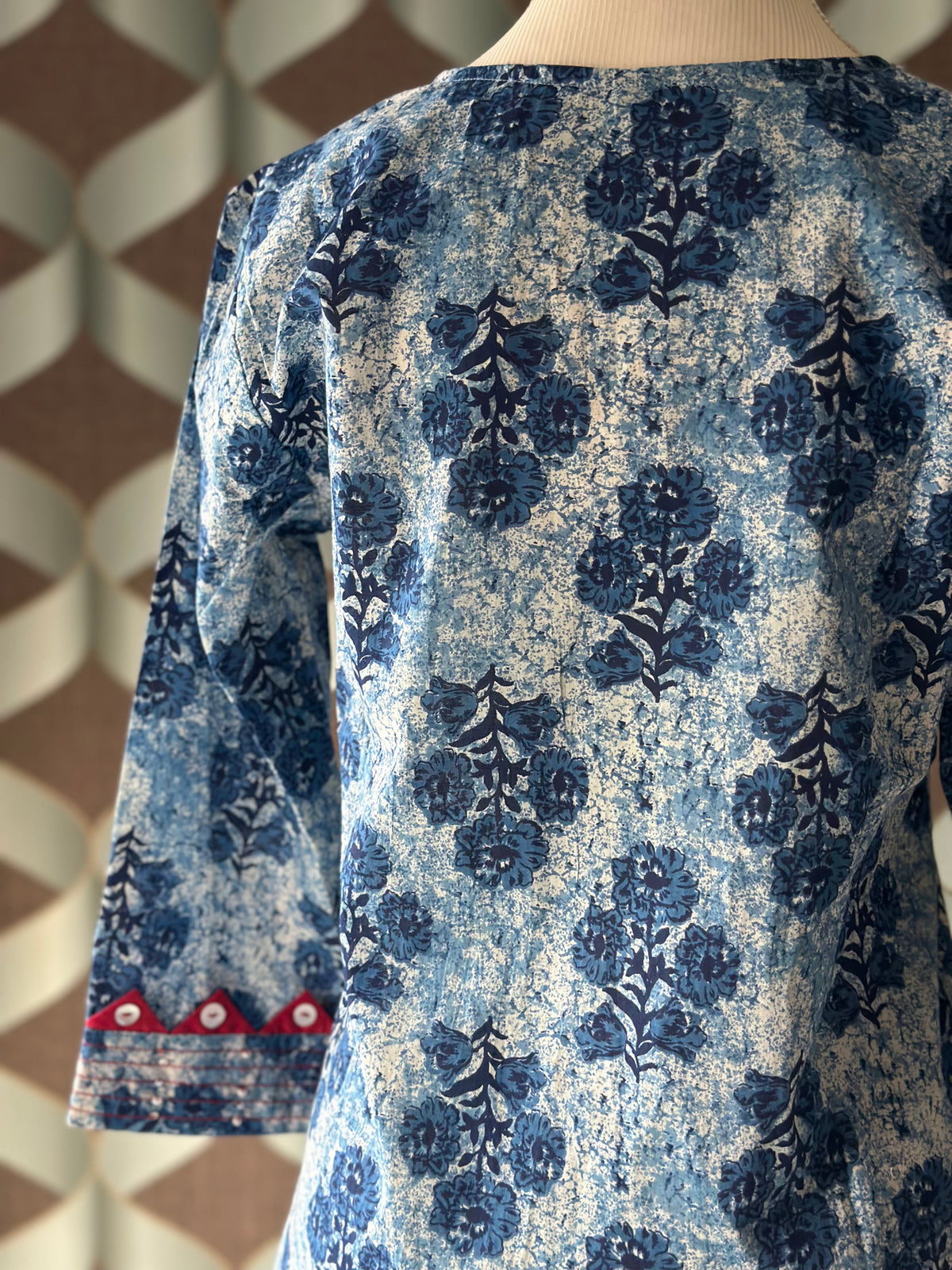 Blue Floral Cotton Short Top