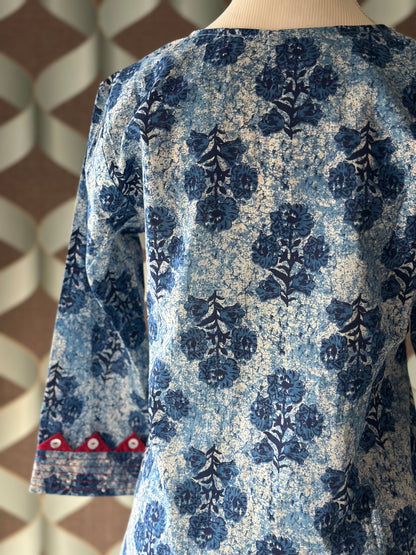 Blue Floral Cotton Short Top