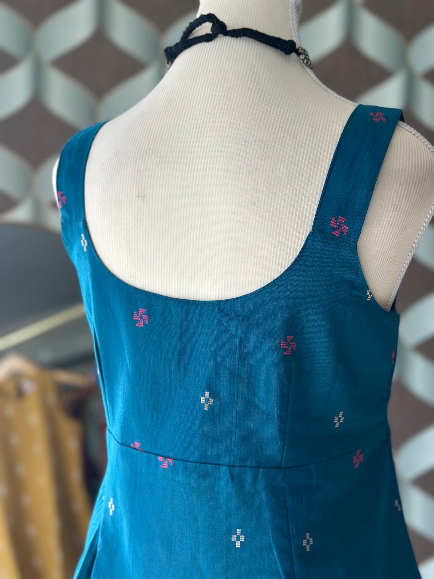 Sea Blue Handloom Cotton Strap Top
