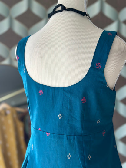 Sea Blue Handloom Cotton Strap Top