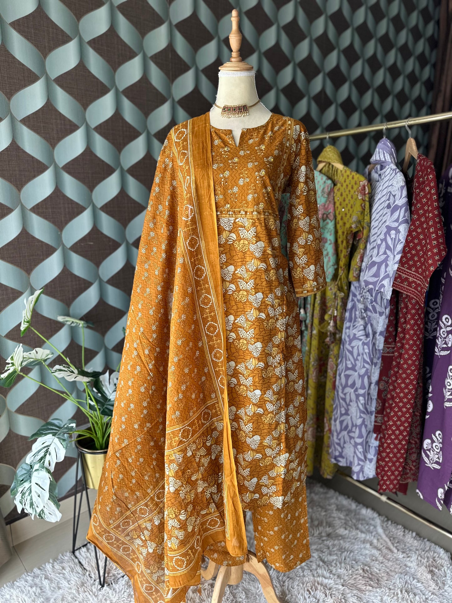 Mustard Yellow Cotton Suit Set