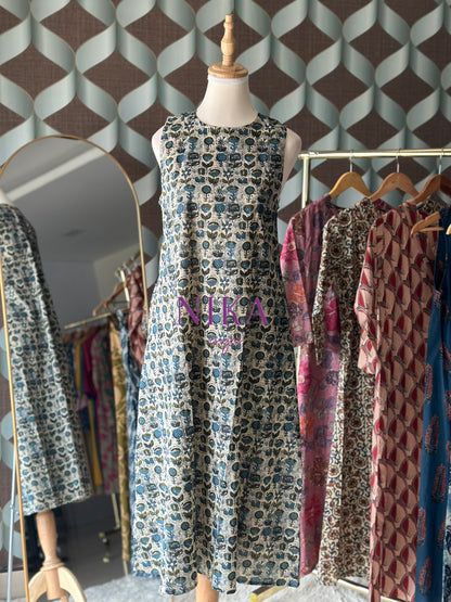 Teal Green Cotton Sleeveless Dress