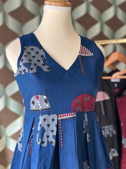 Navy Blue Elephant Print Cotton Sleeveless Top