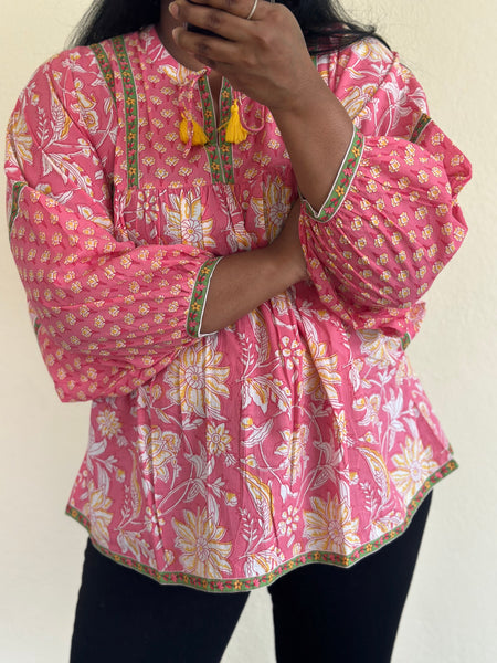 Pink and Yellow Boho Cotton Top