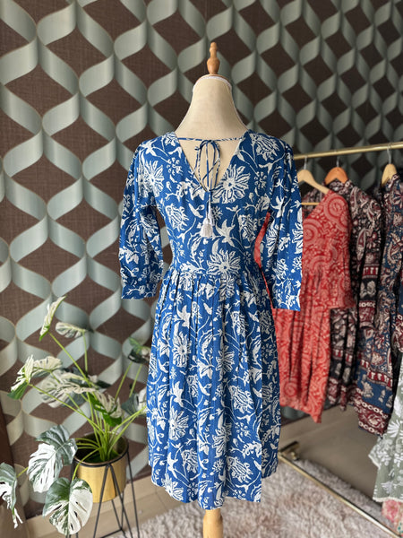 Blue&White Floral Midi Dress