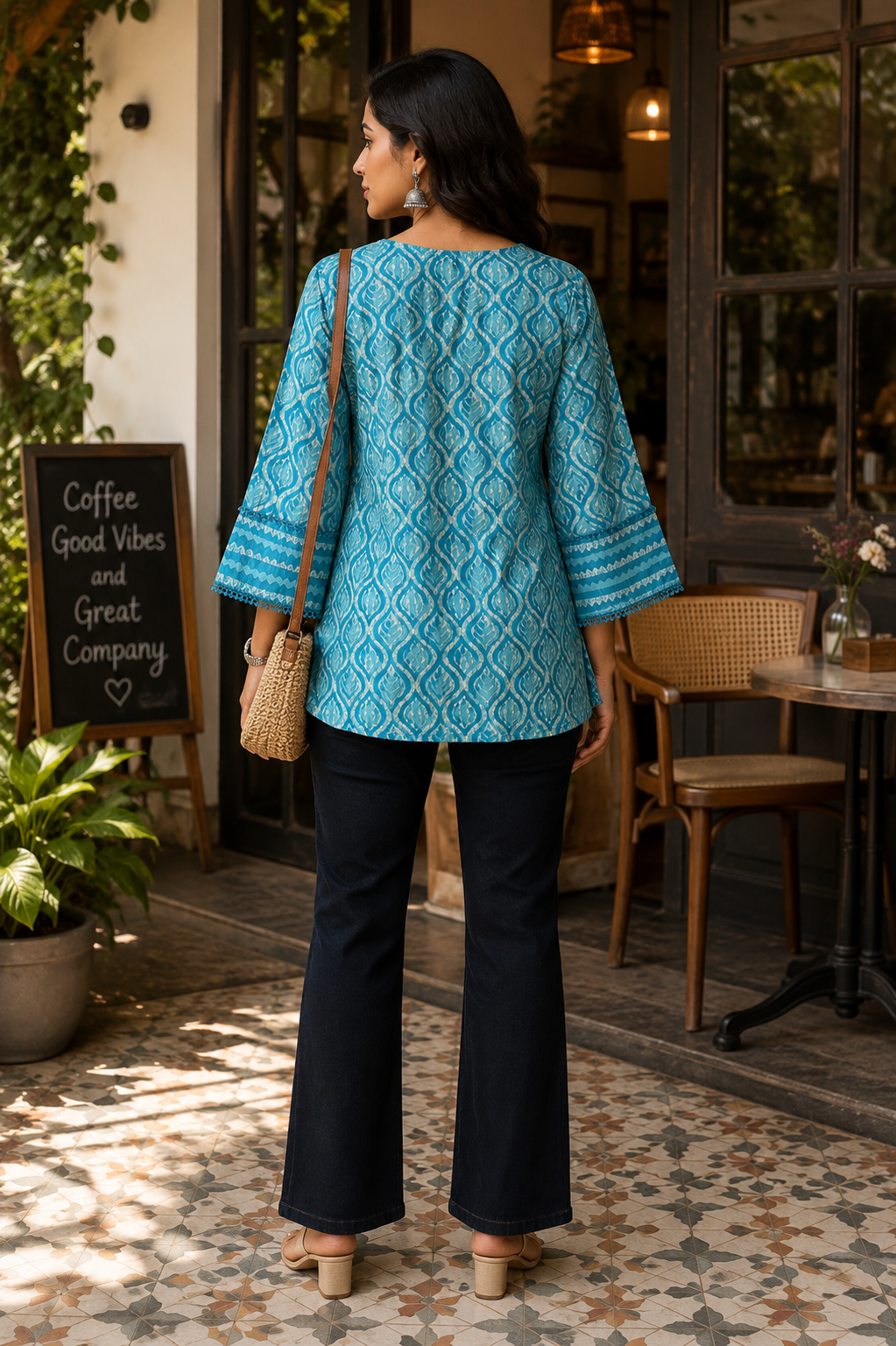Turquoise Blue Cotton Short Top