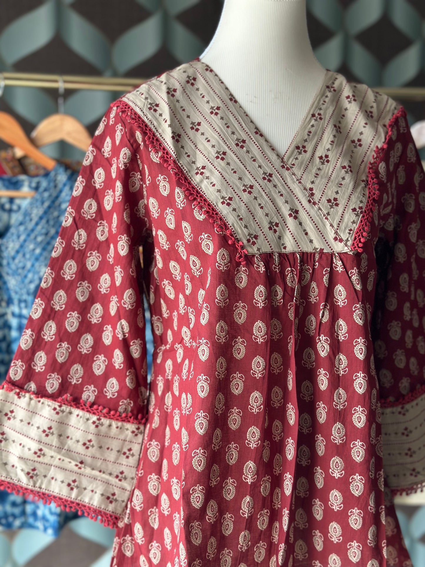 Maroon& Beige Cotton Top