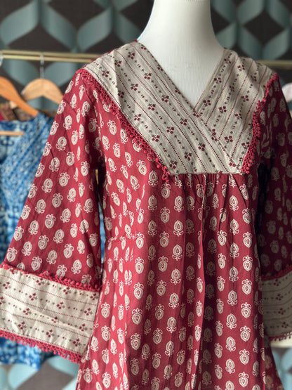 Maroon& Beige Cotton Top
