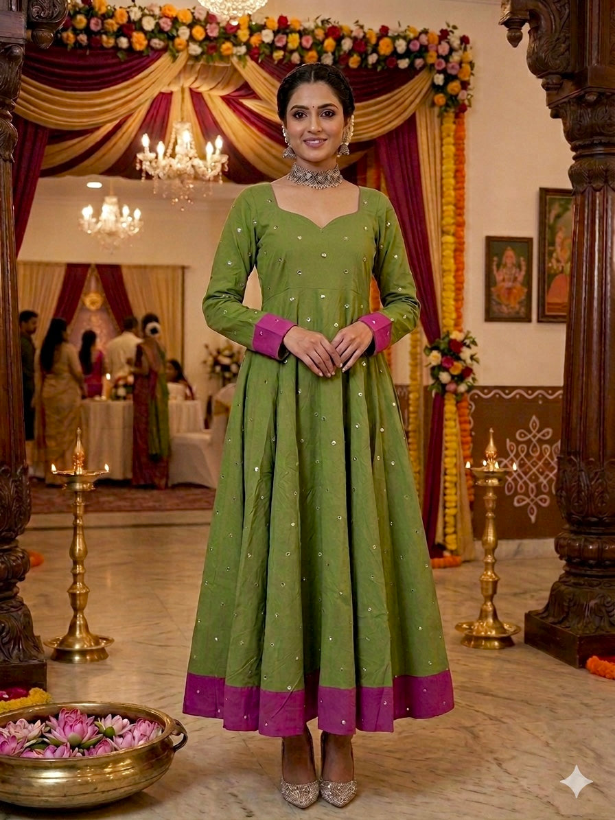 Sitara Sage Green Cotton Anarkali