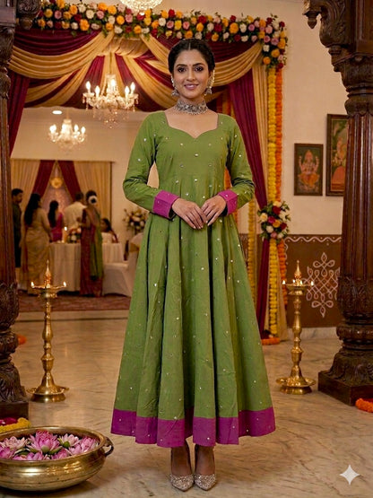 Sitara Sage Green Cotton Anarkali