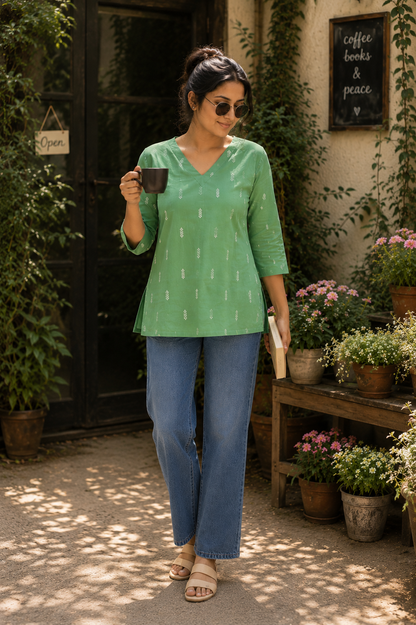 Soft Green Handloom Cotton Top