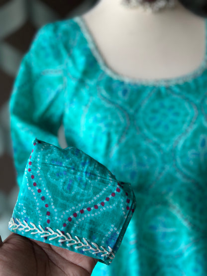 Bhandini Aqua Blue Cotton Anarkali