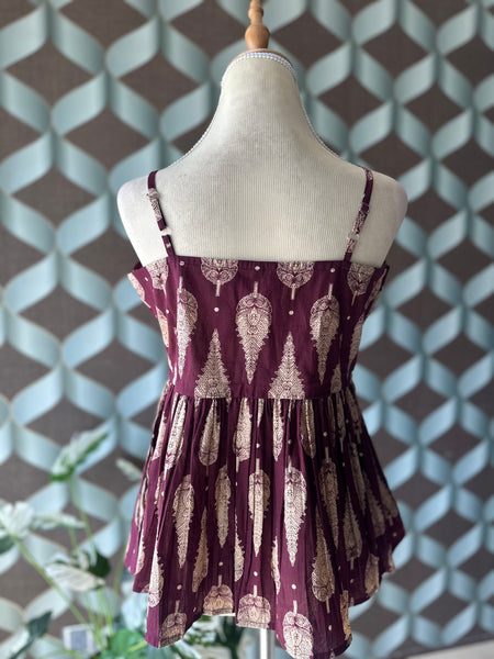 Maroon Red Butta Strap Top
