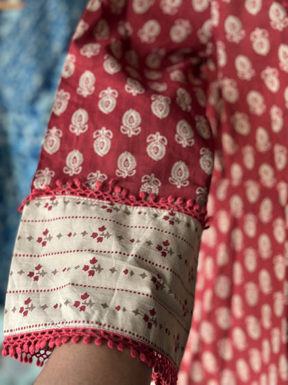 Maroon& Beige Cotton Top