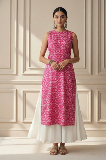 Blush & White Ikkat Halter Cotton Kurta