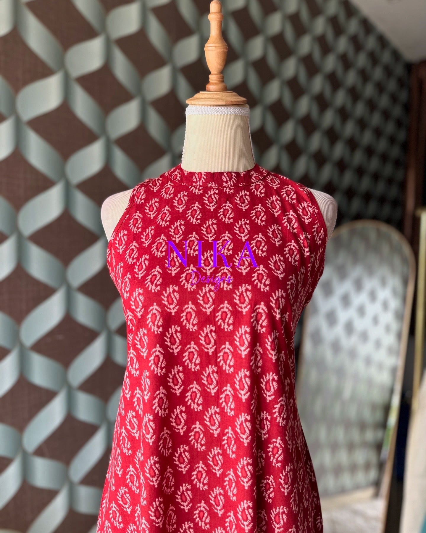 Red motif Halter Neck Kurta