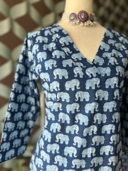 Indigo Blue Elephant Print
