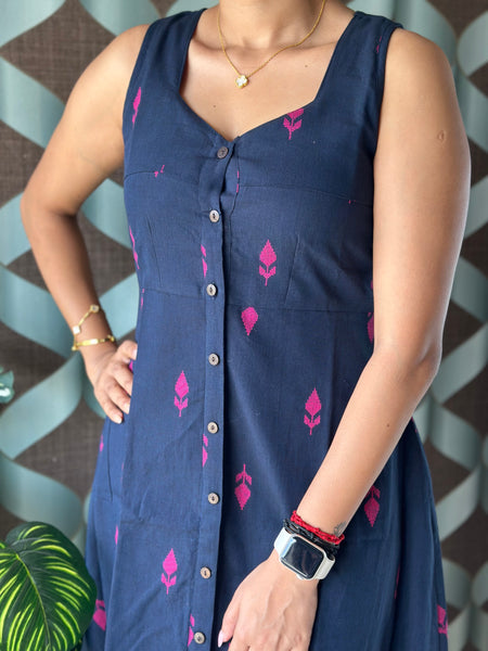 Varnika Navy Blue Handloom Dress