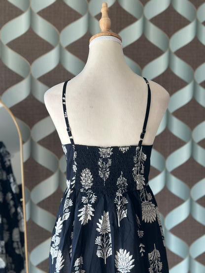 Black Floral Printed Sleeveless Midi Dress