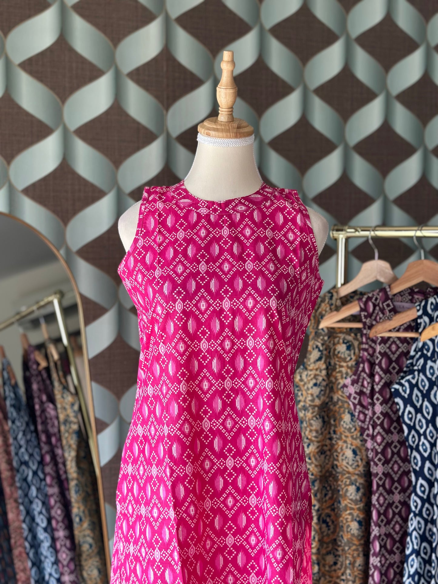 Blush & White Ikkat Halter Cotton Kurta