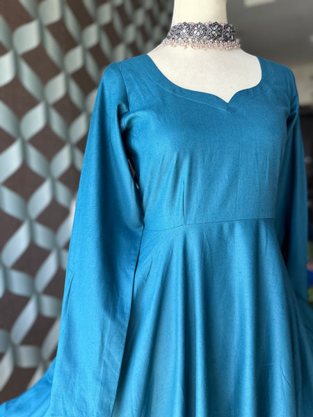 Teal Blue Cotton Anarkali