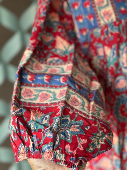 Red Floral Handblock Printed Boho Top