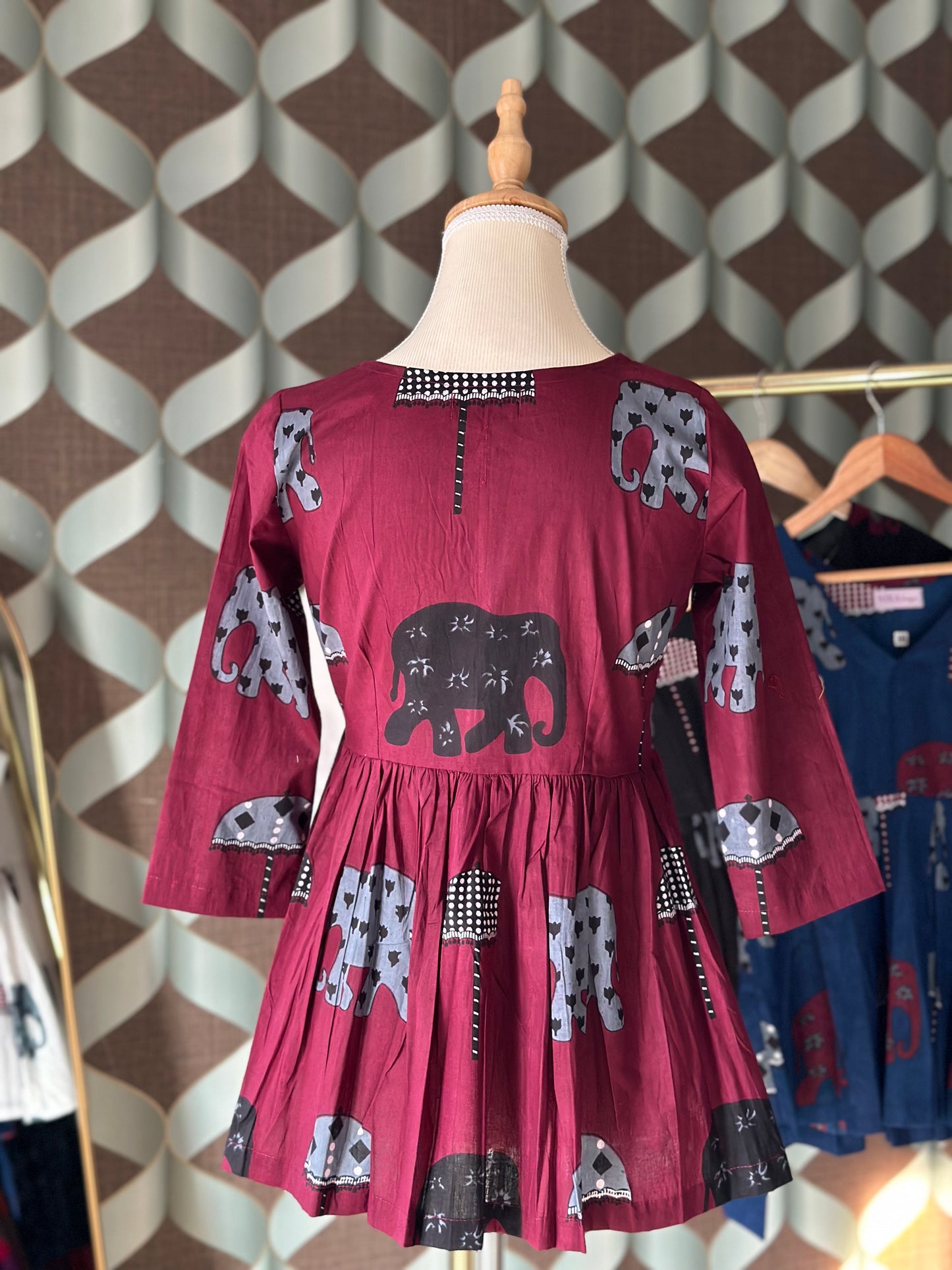 Burgundy Elephant Print Cotton Short Top