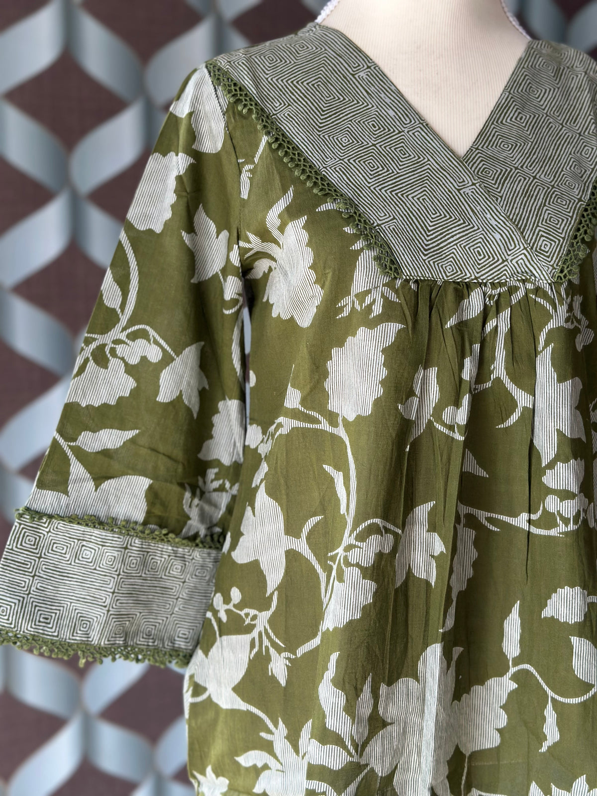 Green Floral Cotton Top