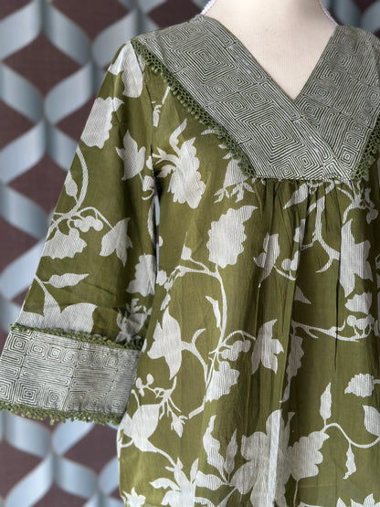 Green Floral Cotton Top