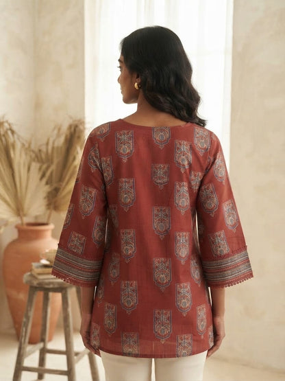 Terracotta Heritage Print Cotton Short Top