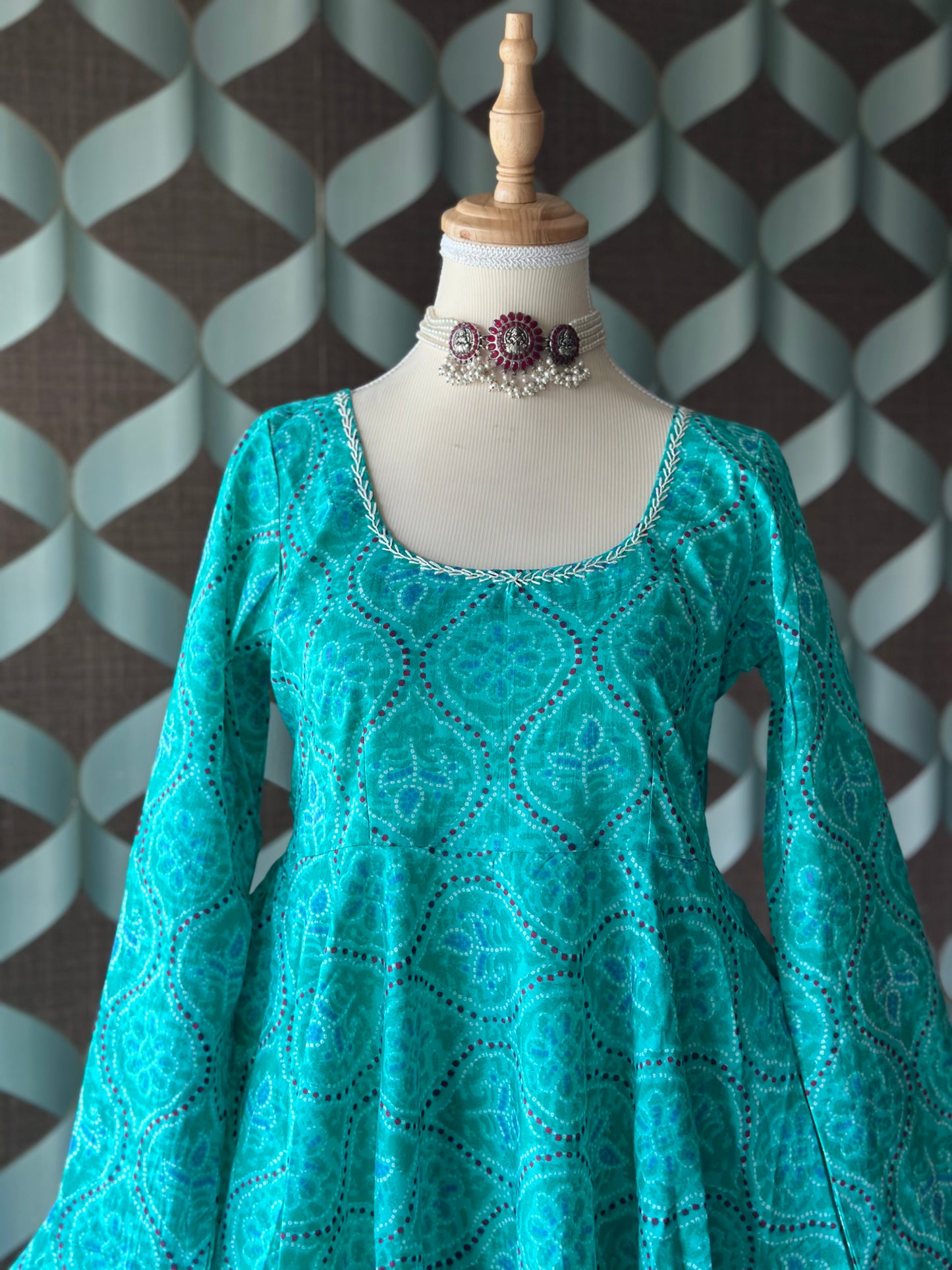 Bhandini Aqua Blue Cotton Anarkali
