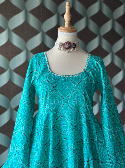 Bhandini Aqua Blue Cotton Anarkali