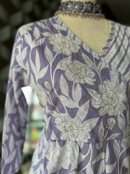 Lilac Cotton Anarkali Suit Set