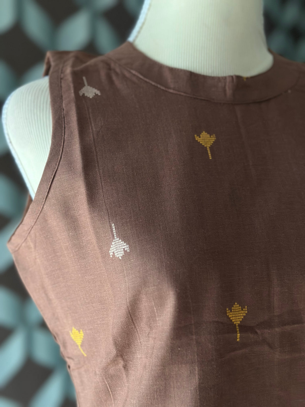 Chocolate Brown Halter Handloom Cotton Short Top