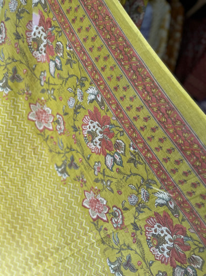 Yellow Floral Cotton Anarkali Suit Set