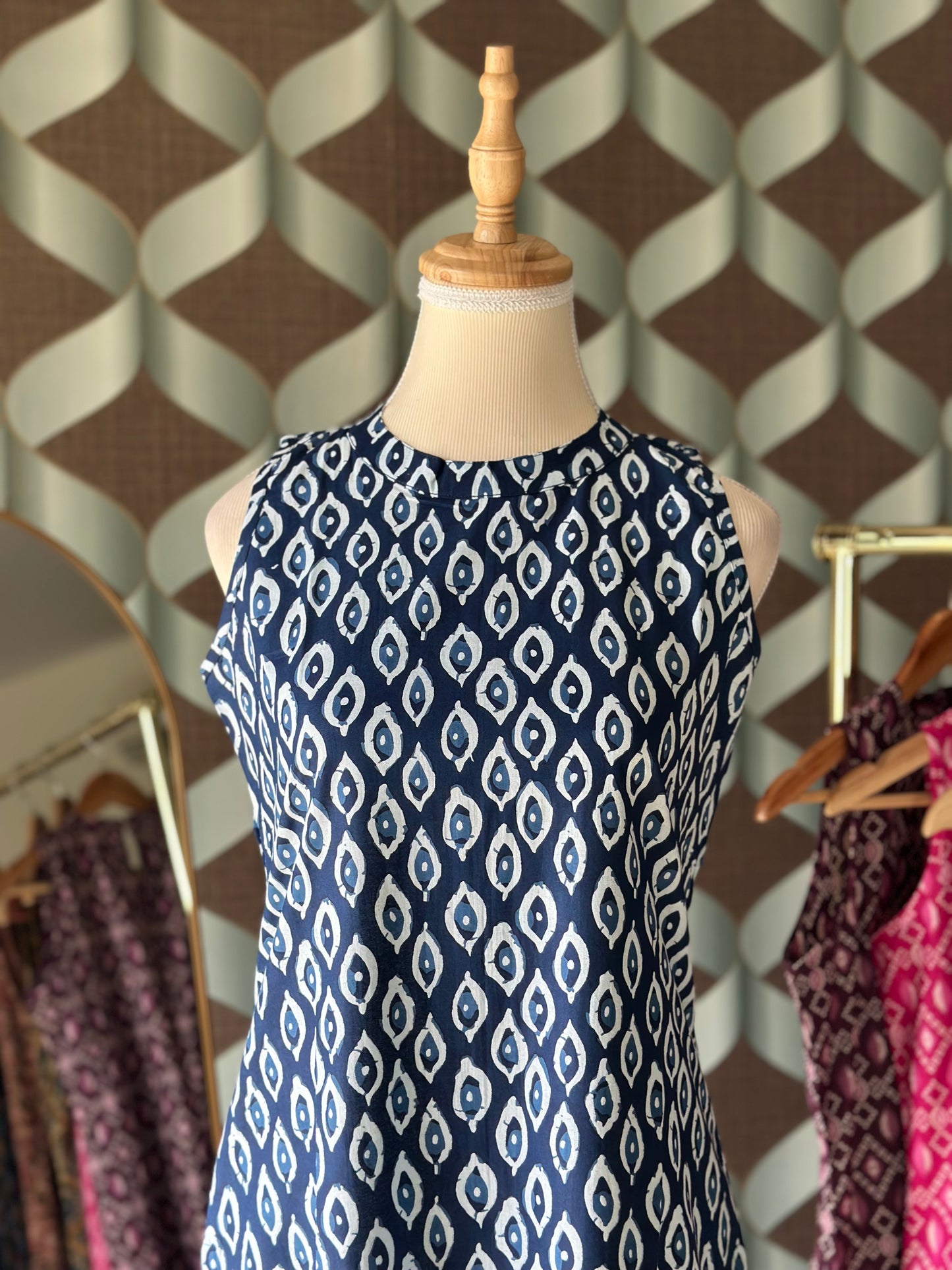 Indigo Blue Butta Halter Cotton Kurta