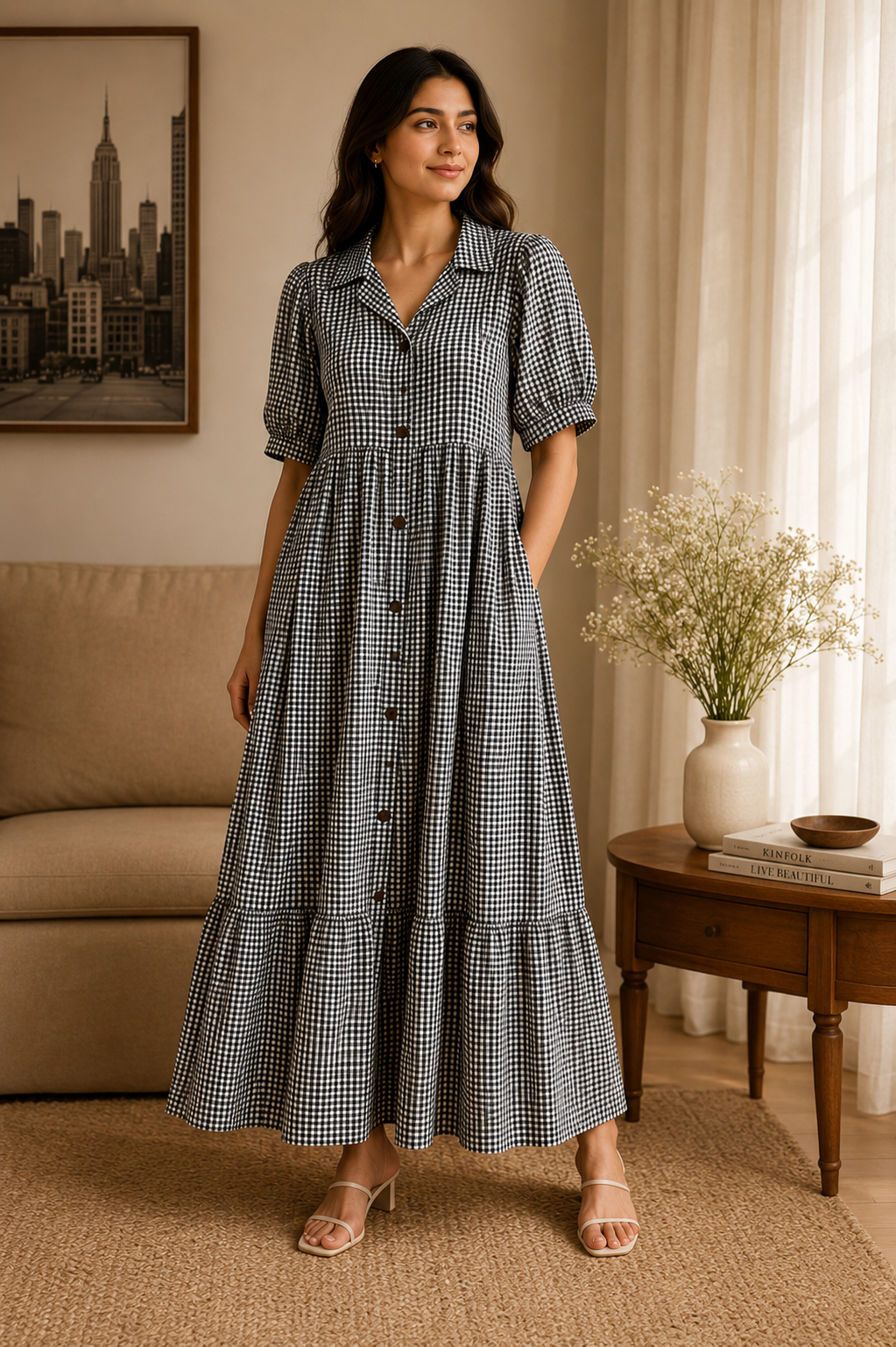 Gingham Midi Dress